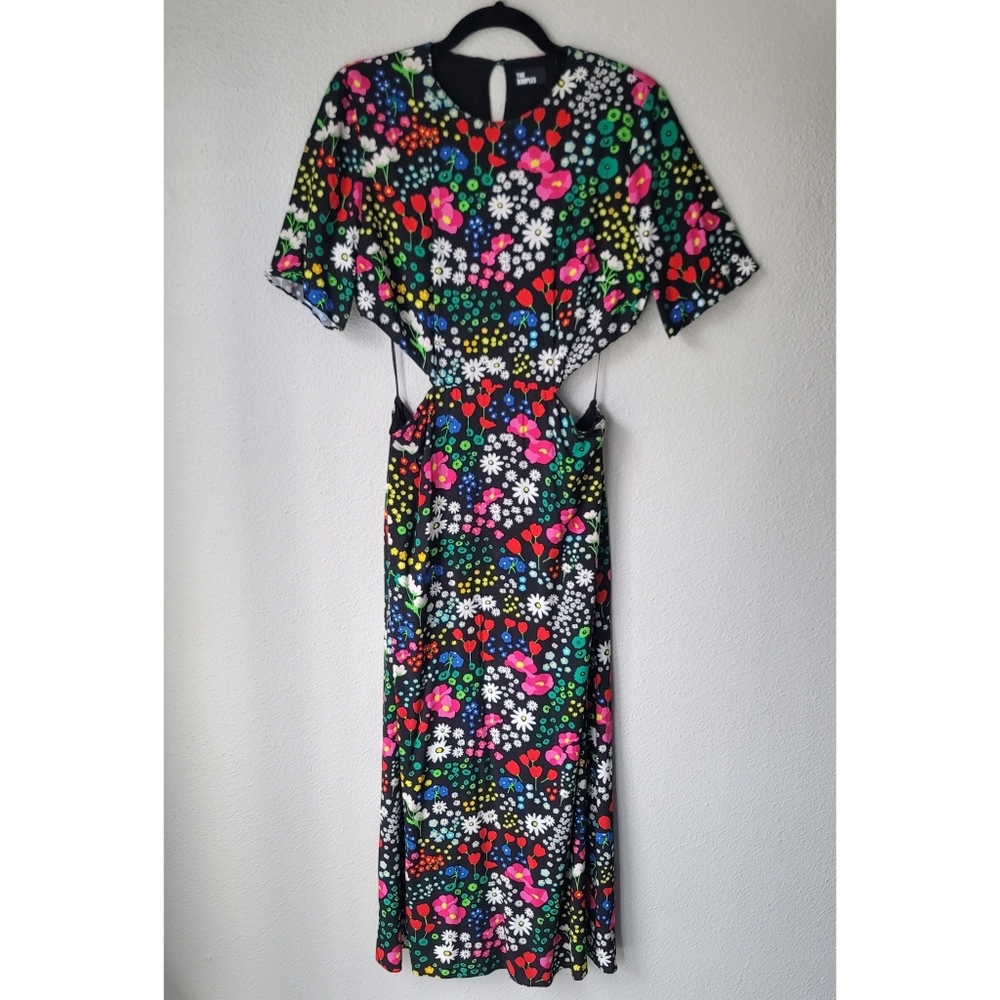 The Kooples NWT Joyful Floral Print Cut Out Dress Size 2/Medium In Black Floral - Picture 5 of 14